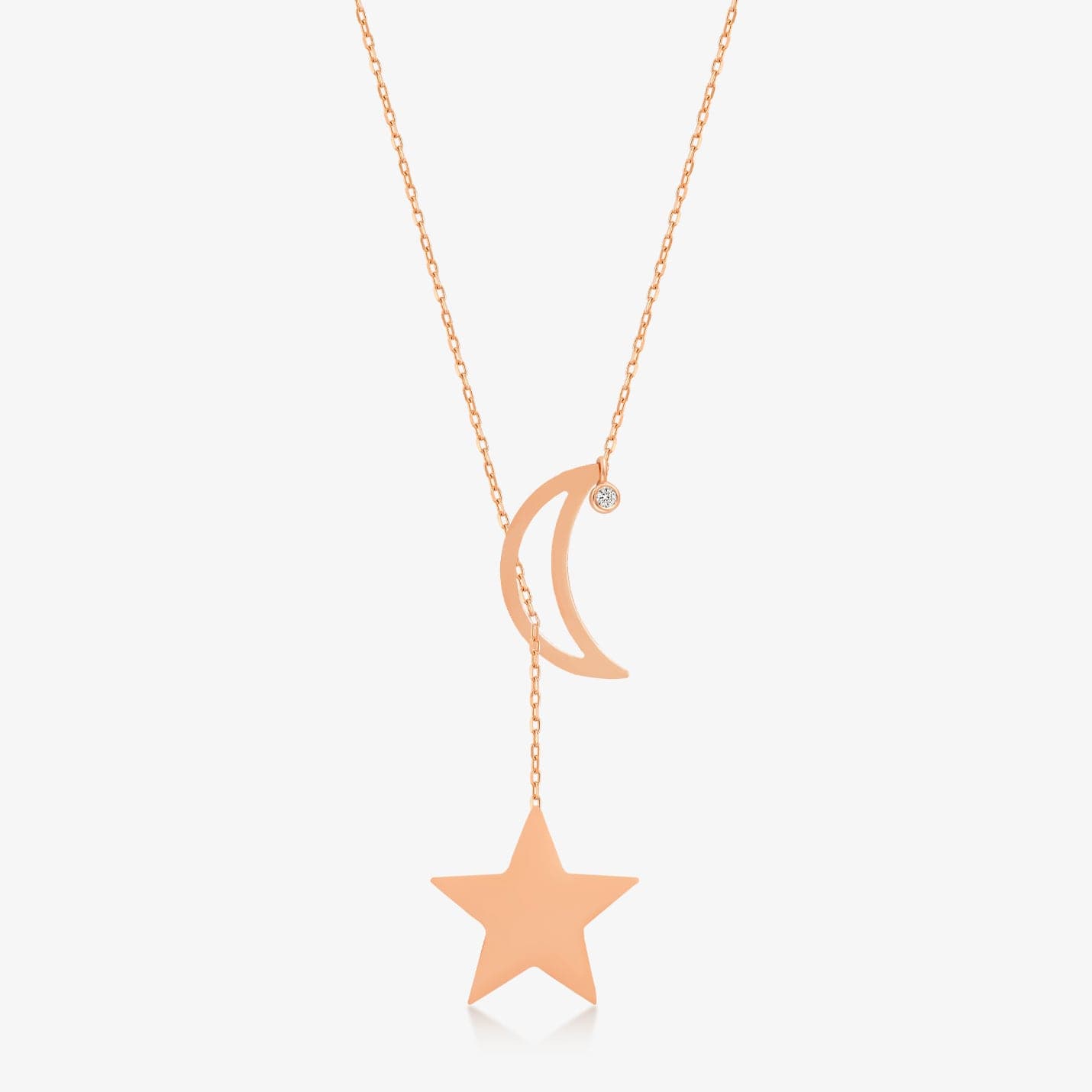 Diamond Moon-Star Y-Necklace in 14K Solid Gold