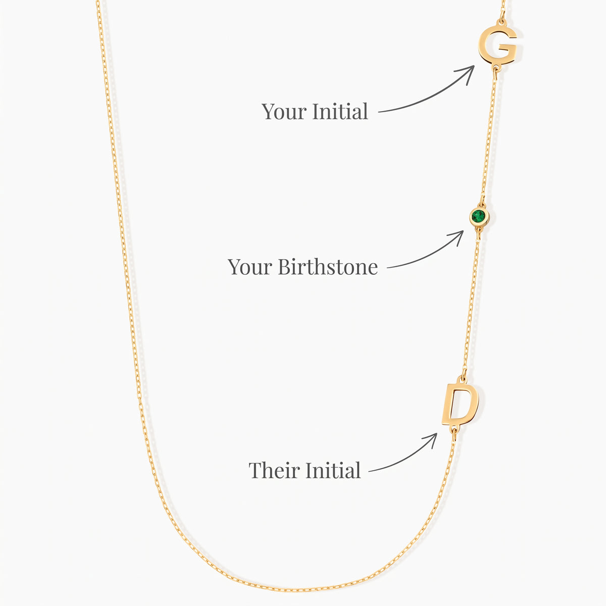 Personalized Sideways Initial Necklace with Birthstone
