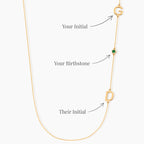 Personalized Sideways Initial Necklace with Birthstone