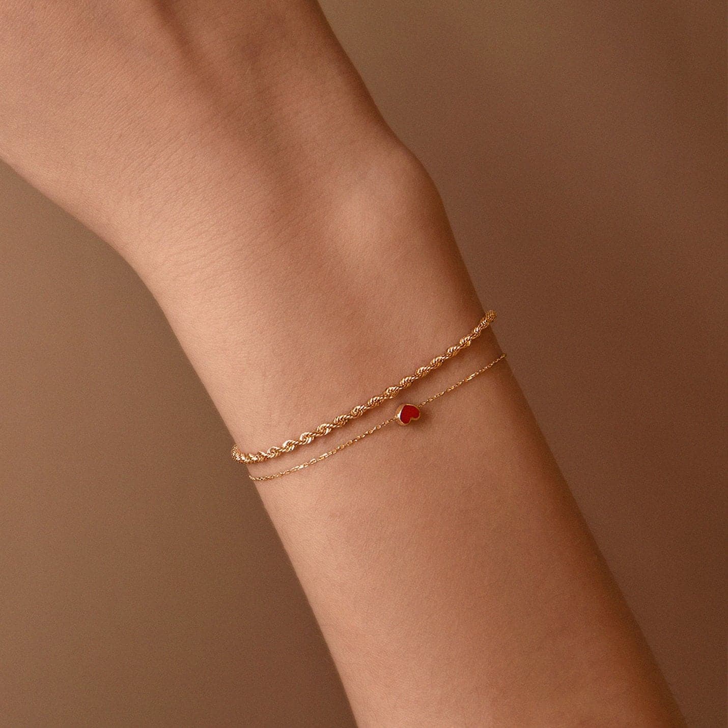 Red Heart Bracelet in 14K Solid Gold