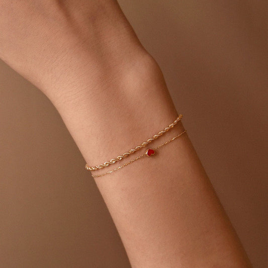 Red Heart Bracelet in 14K Solid Gold