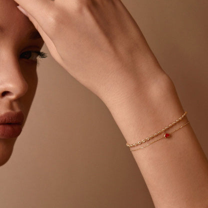 Red Heart Bracelet in 14K Solid Gold