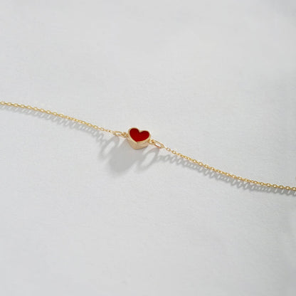 Red Heart Bracelet in 14K Solid Gold