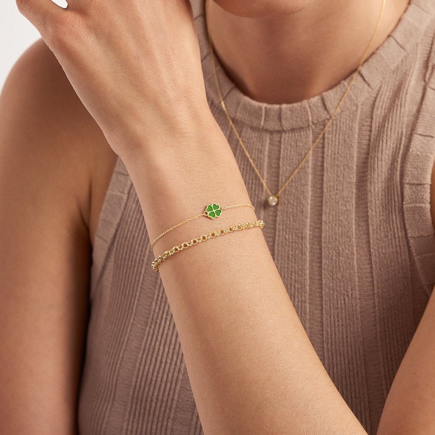 Green Clover Bracelet in 14K Solid Gold