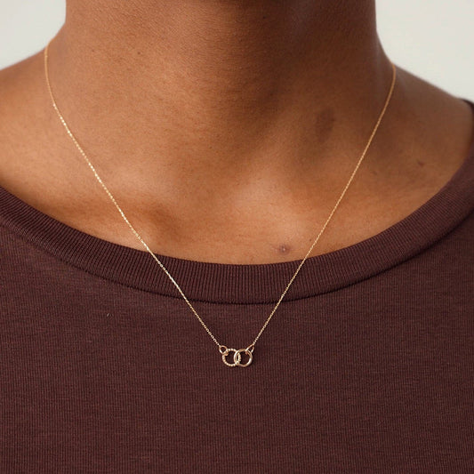 2 Rings Necklace in 14K Solid Gold