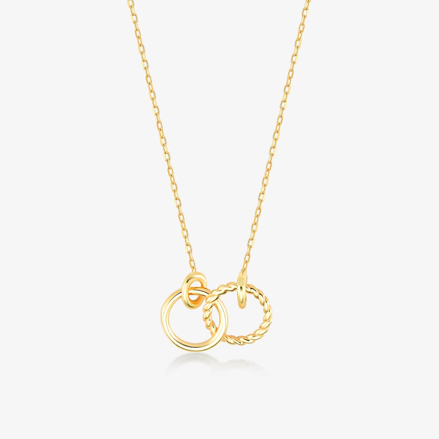 2 Rings Necklace in 14K Solid Gold