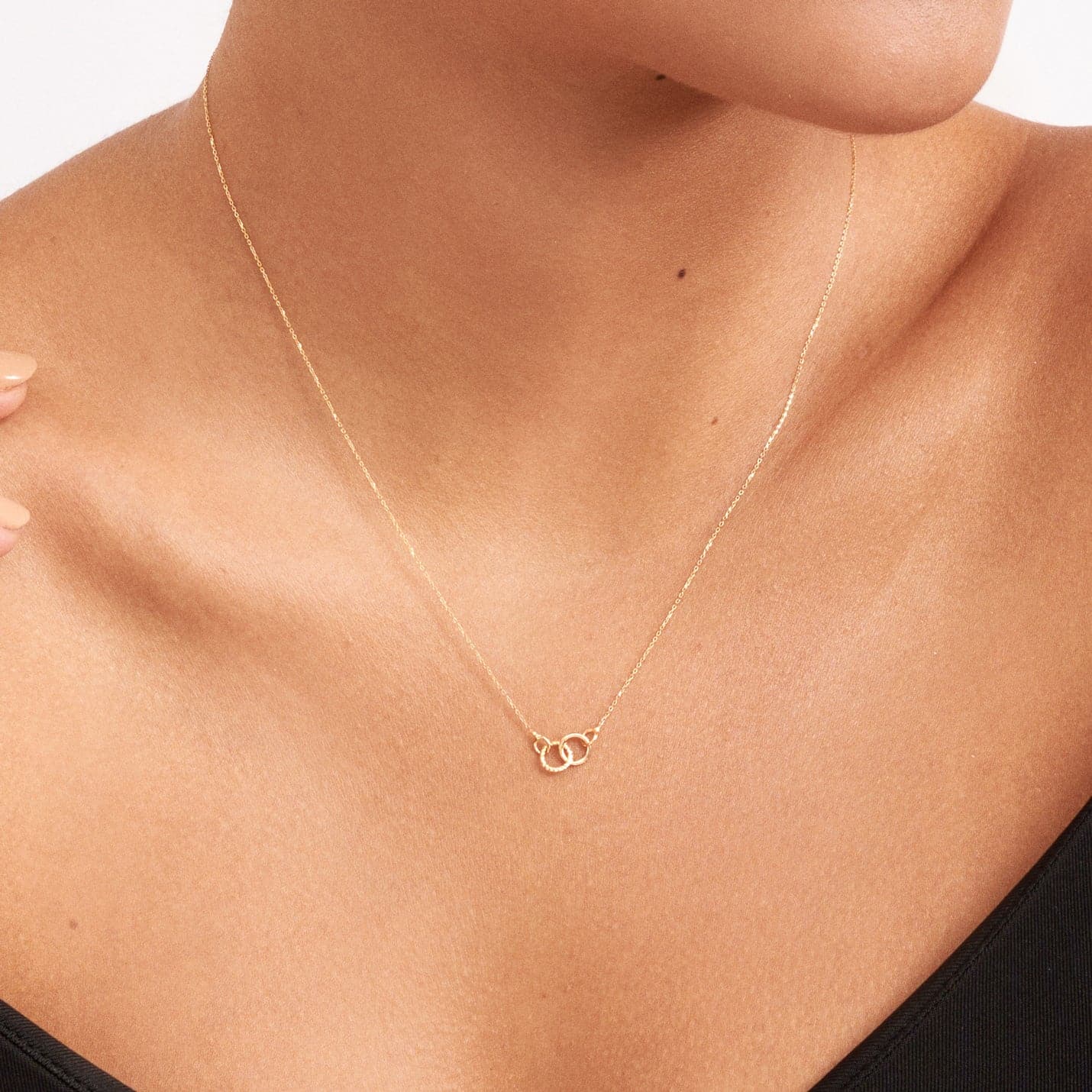 2 Rings Necklace in 14K Solid Gold