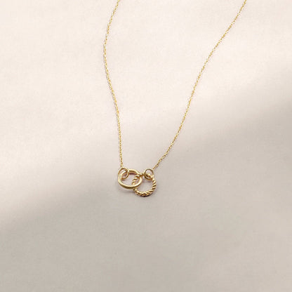 2 Rings Necklace in 14K Solid Gold