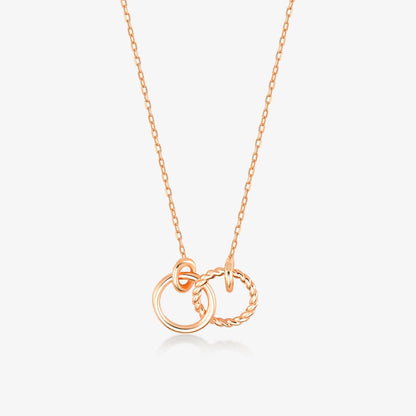 2 Rings Necklace in 14K Solid Gold