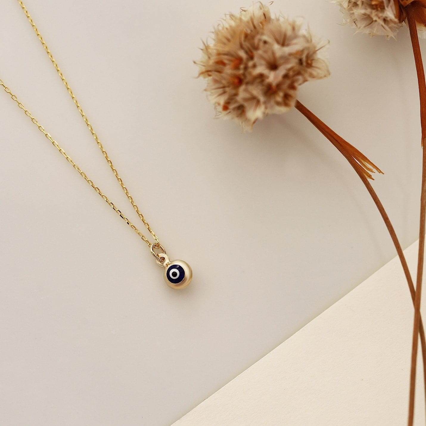 Evil Eye Ball Pendant Necklace in 14K Solid Gold