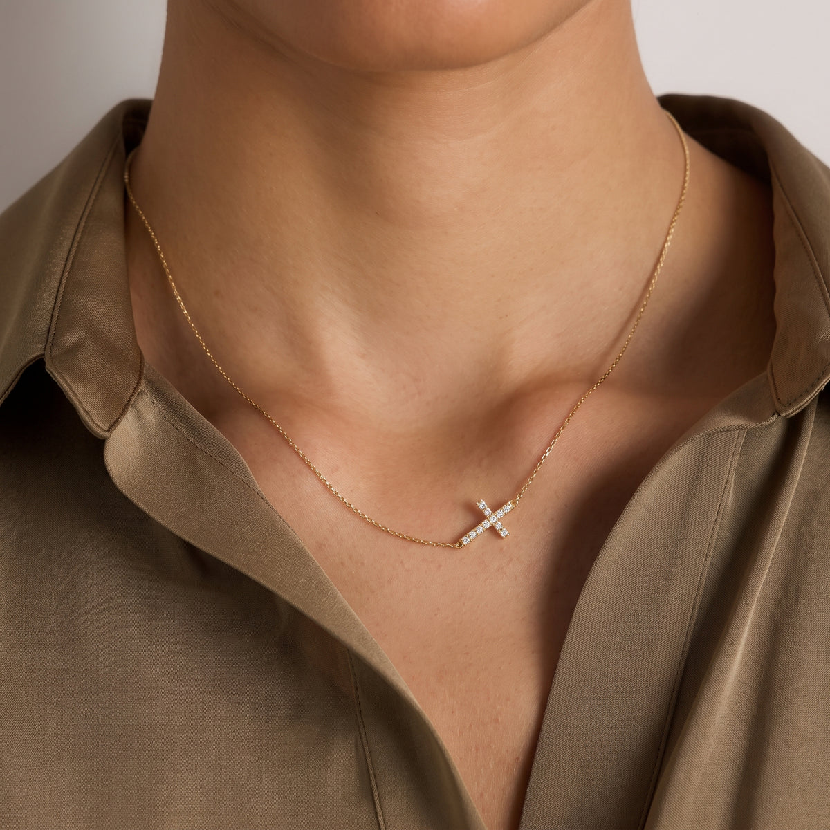 Diamond Sideways Cross Necklace