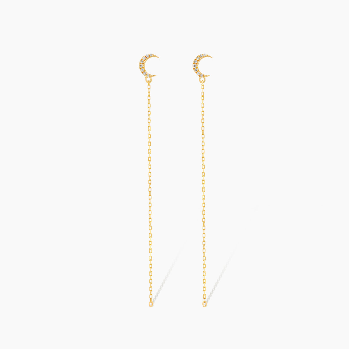 Pave Diamond Moon Threader Earrings