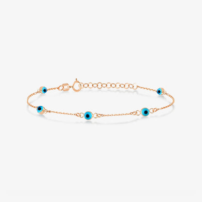 Evil Eye Station Bracelet in 14K Solid Gold