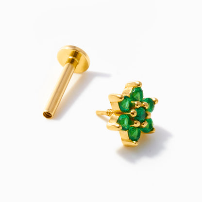 Green Gem Floral Piercing Stud