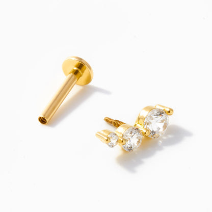 Three CZ Stone Flat Back Piercing Stud