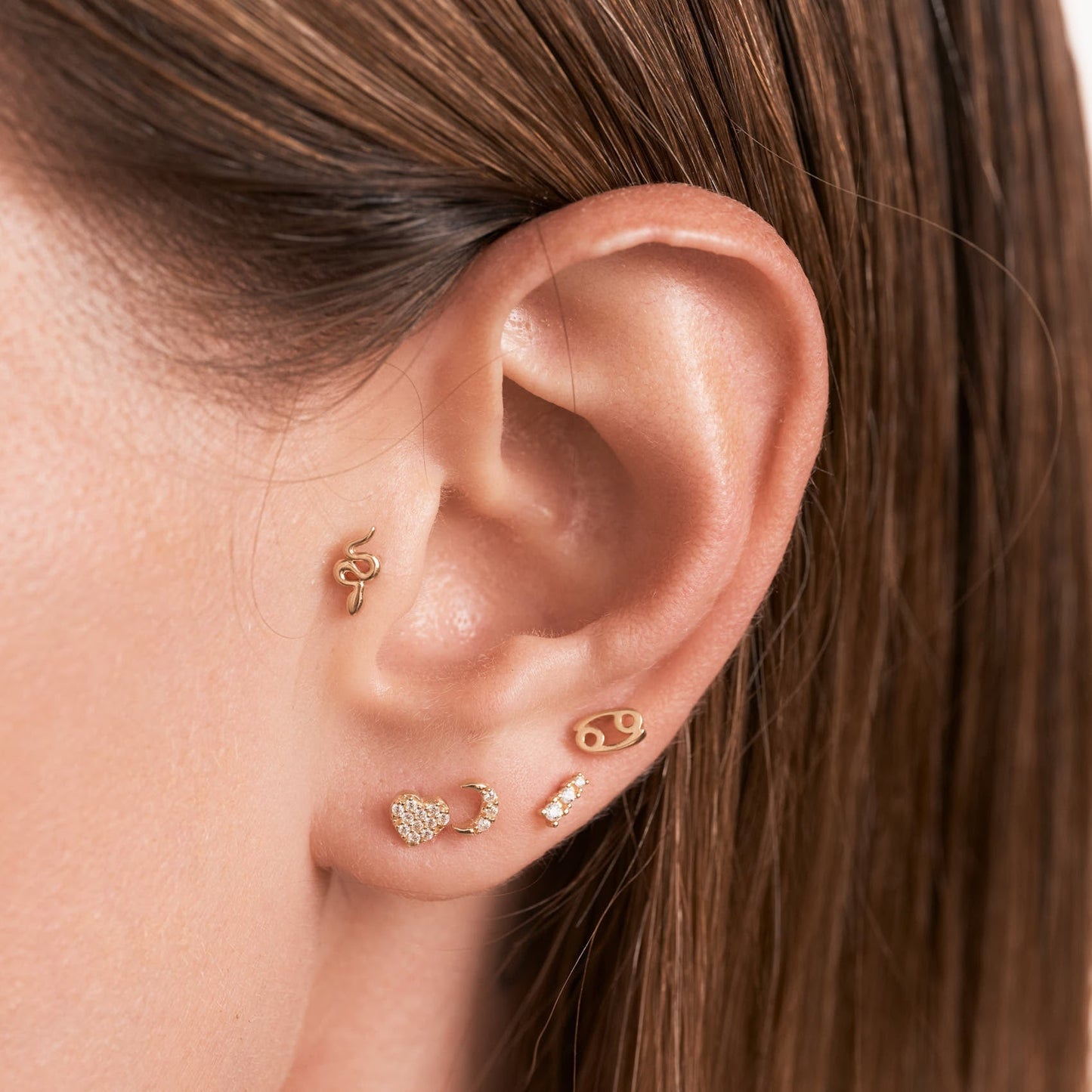Crescent Moon Diamond Stud Earring