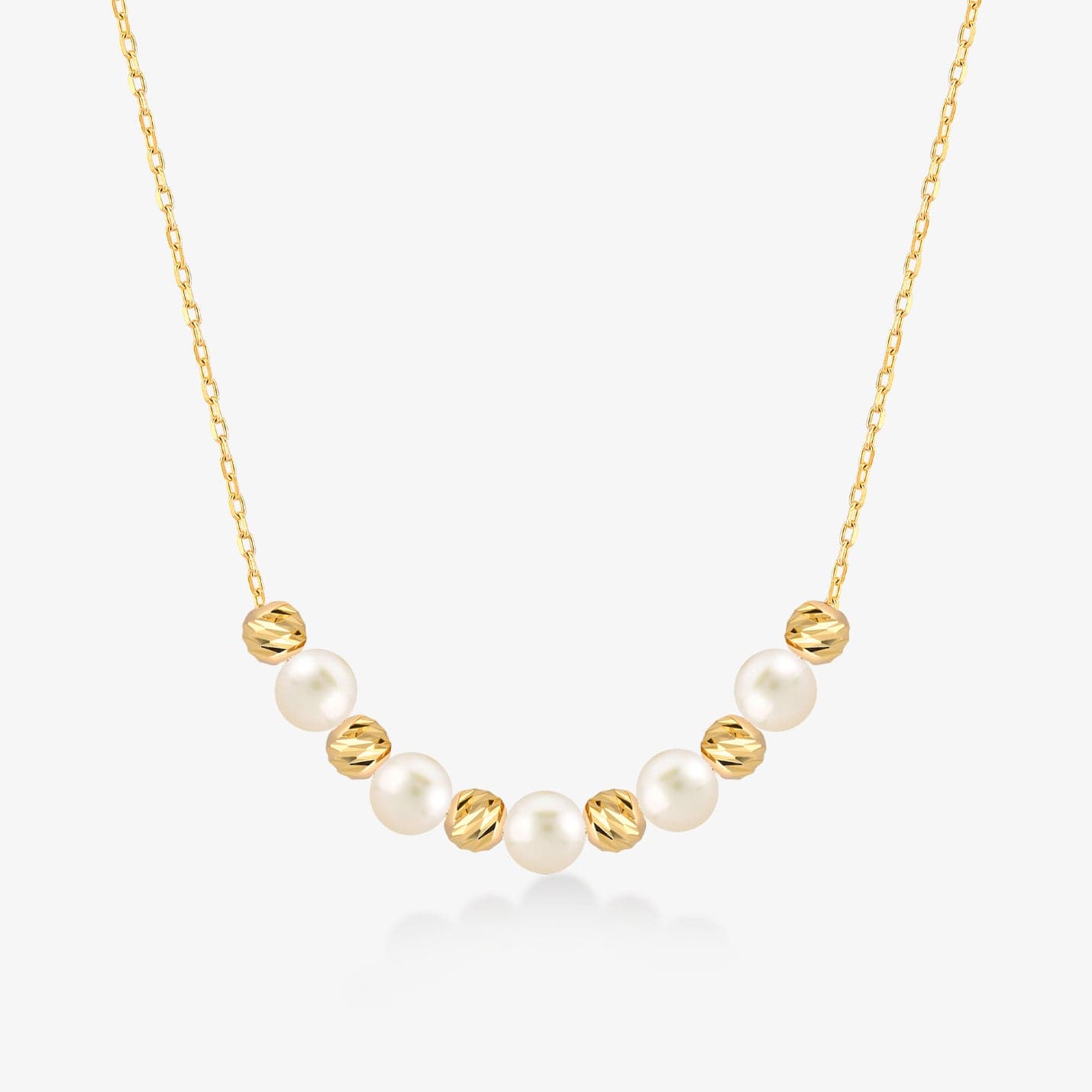 Bead and Pearl Station Necklace in 14K Solid Gold