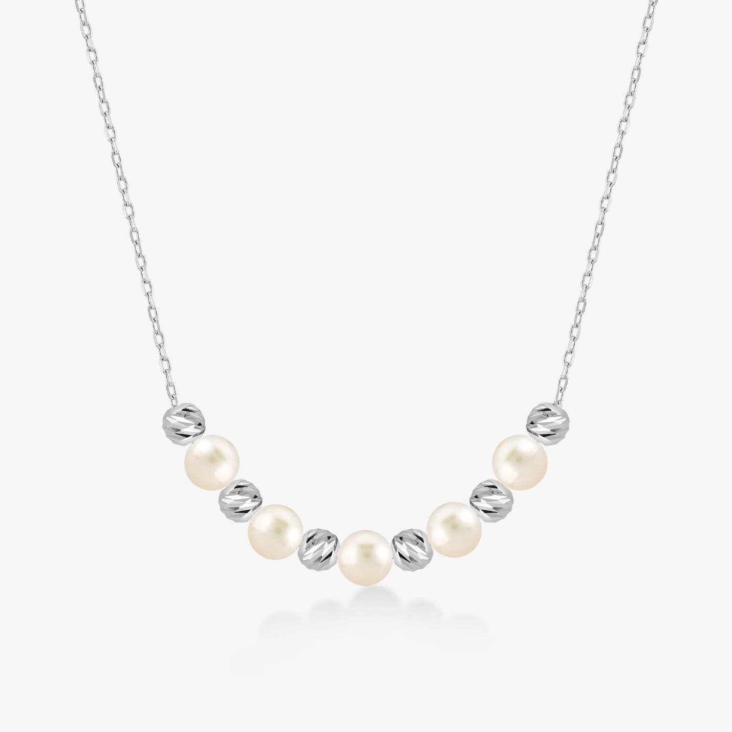 Bead and Pearl Station Necklace in 14K Solid Gold