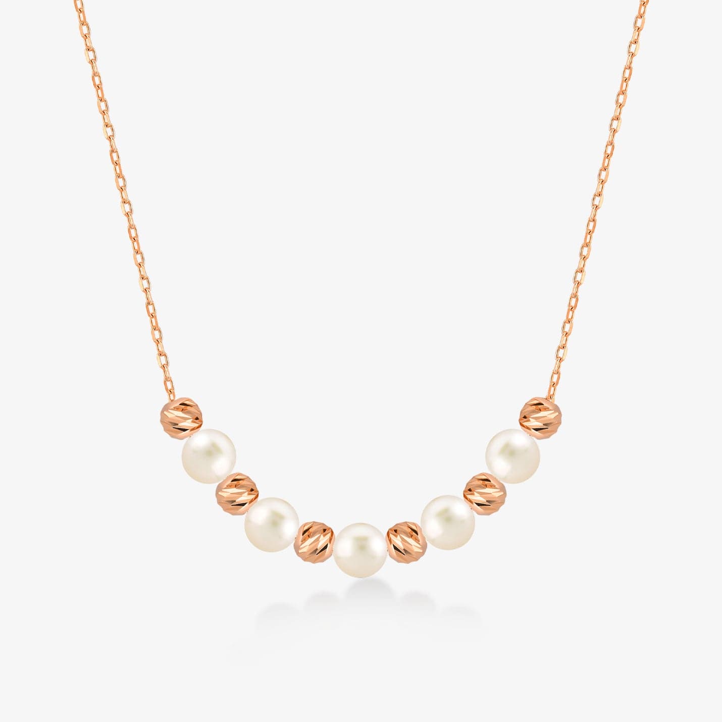 Bead and Pearl Station Necklace in 14K Solid Gold