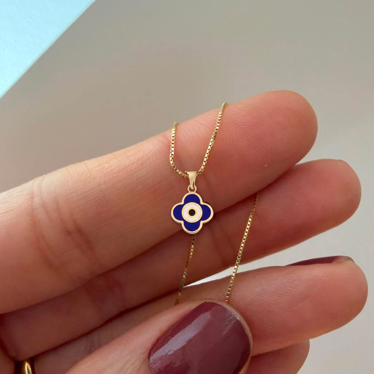 Blue Enamel Evil Eye Clover Charm