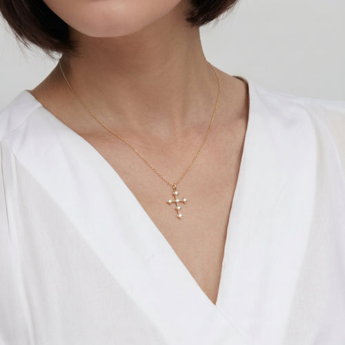 Dainty Small Diamond Cross Pendant Necklace