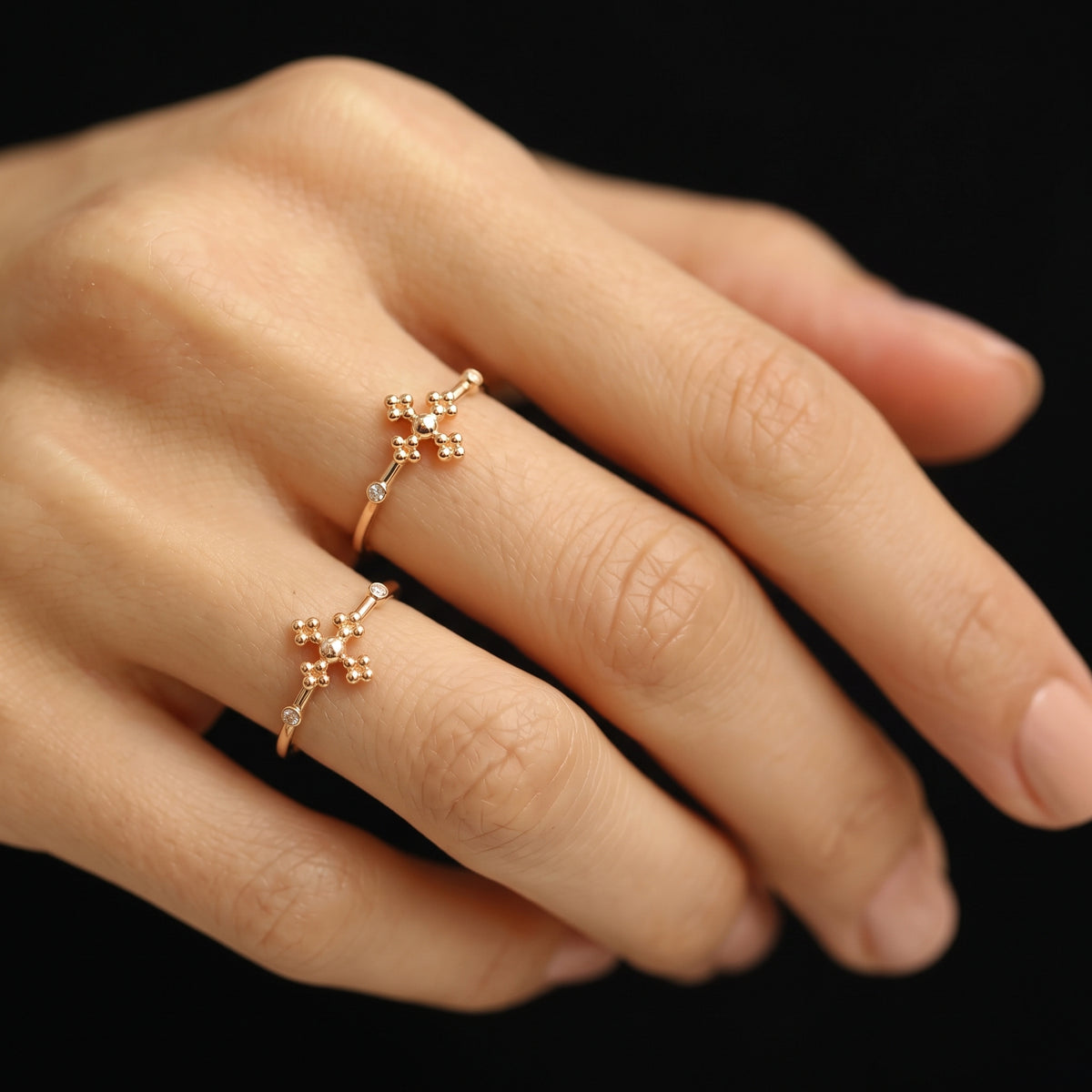 Diamond Beaded Cross Ring