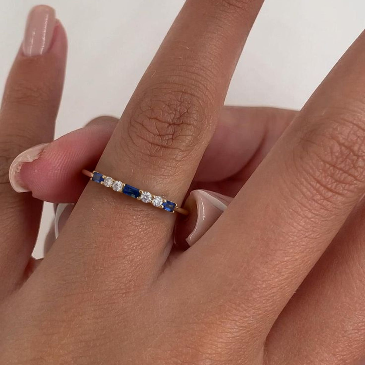 Baguette Birthstone and Diamond Stacking Ring