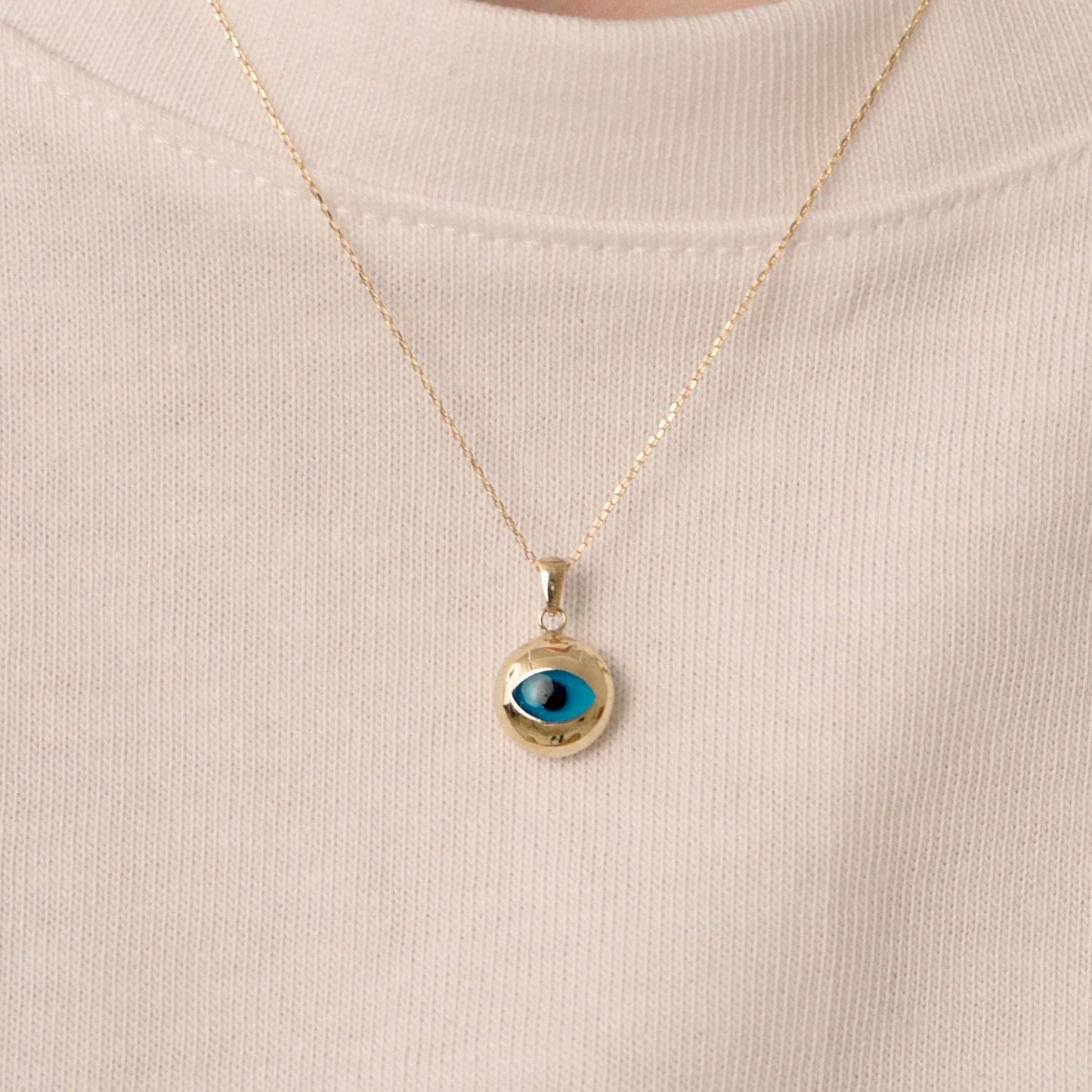 Round Evil Eye Necklace in 14K Solid Gold