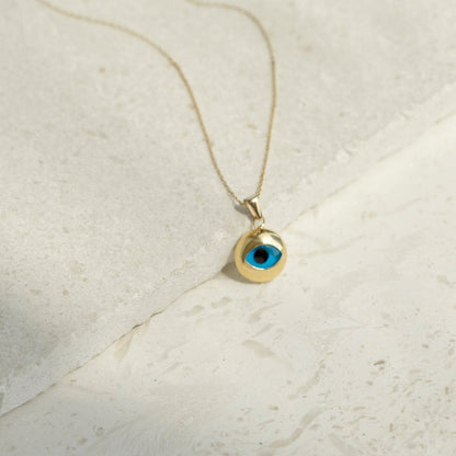 Round Evil Eye Necklace in 14K Solid Gold