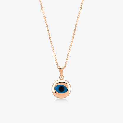 Round Evil Eye Necklace in 14K Solid Gold