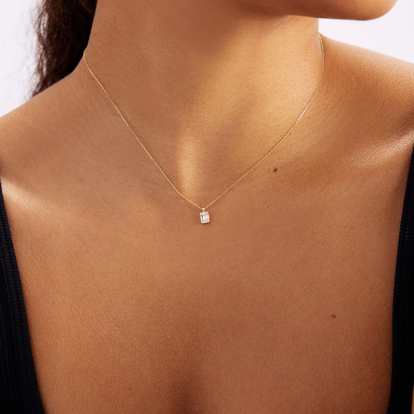 Diamond Baguette Necklace in 14K Solid Gold