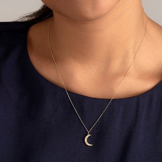 Diamond Crescent Necklace in 14K Solid Gold