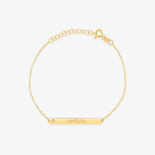 Diamond Engravable Bar Bracelet in 14K Solid Gold