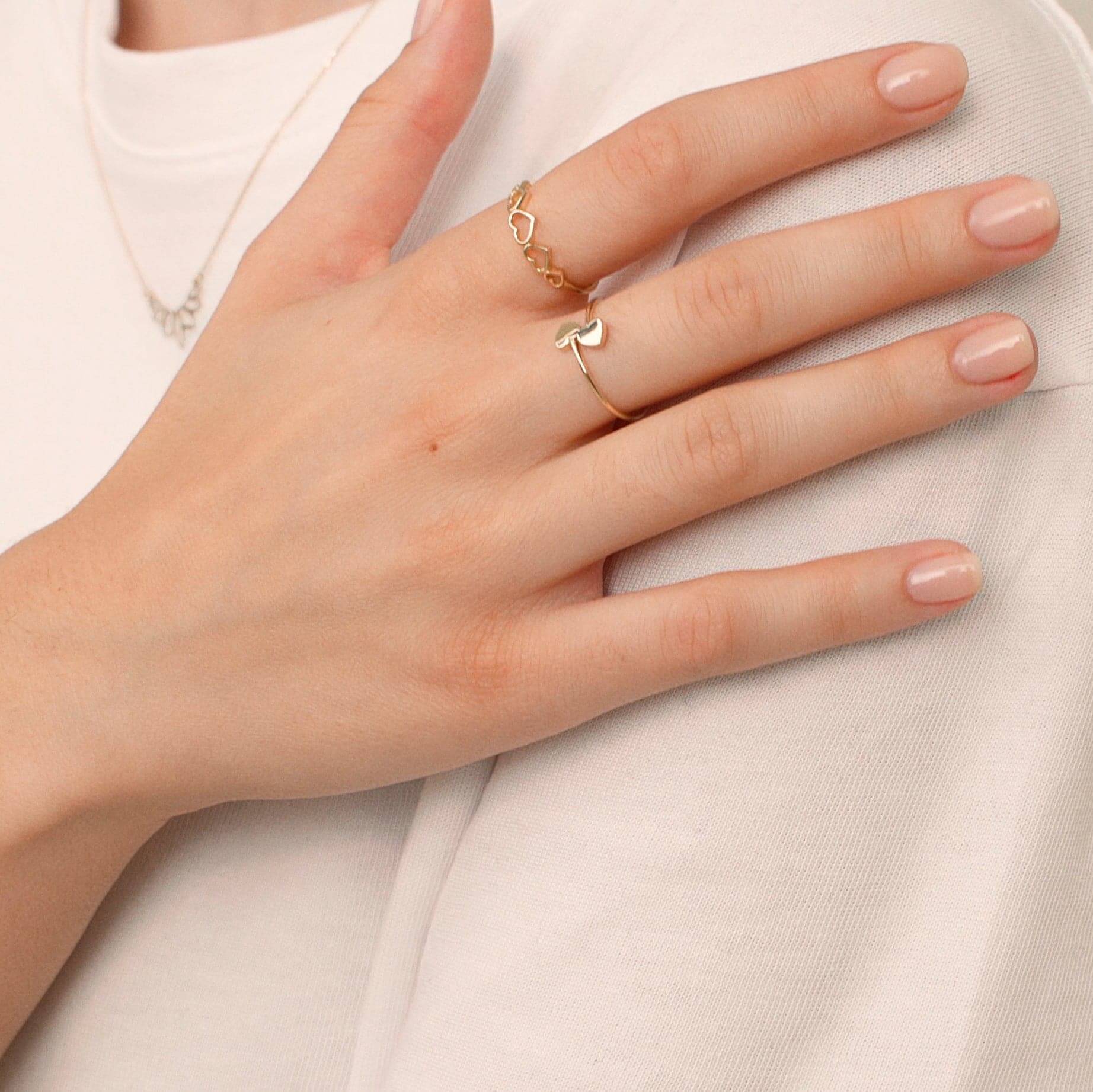 Dainty Solid 14k Gold top Mini Heart Ring