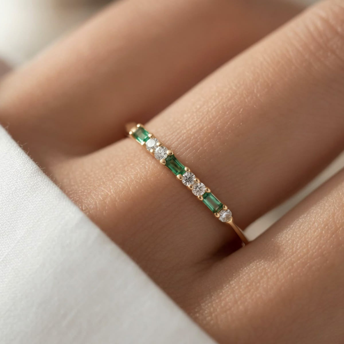 Baguette Birthstone and Diamond Stacking Ring