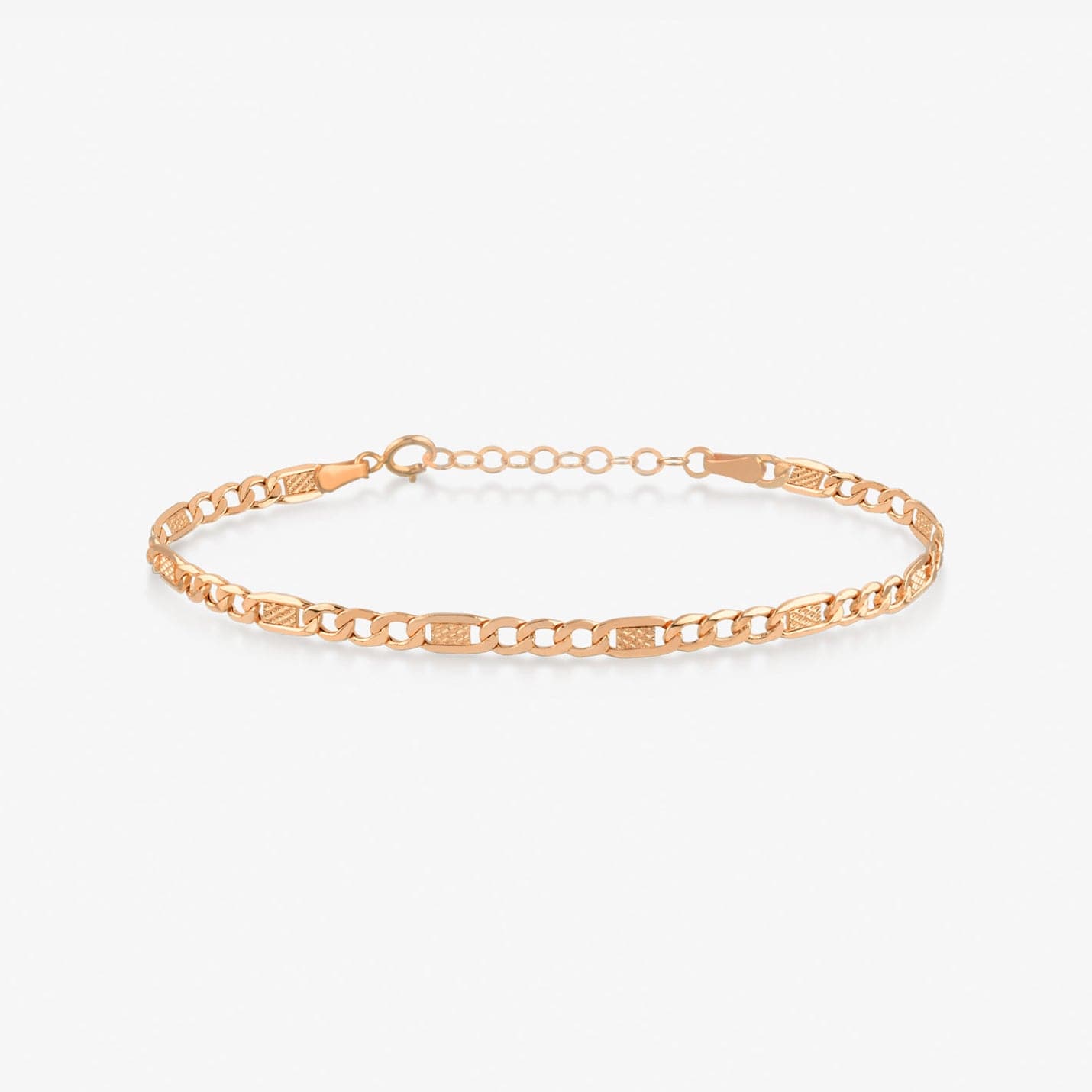 Figaro Chain Bracelet in 14K Solid Gold, Adjustable