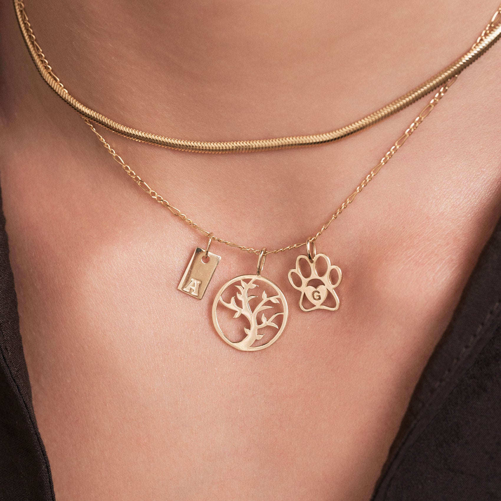 Initial Engraved Paw Print Charm