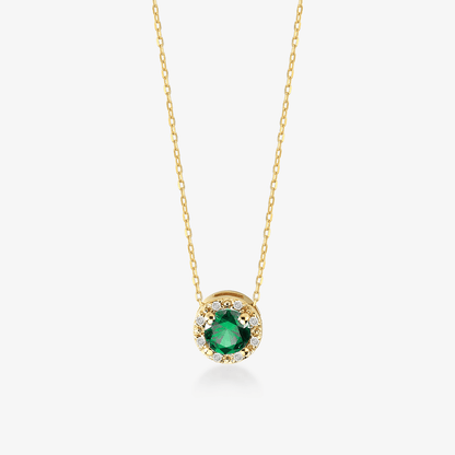 Diamond Emerald Halo Necklace