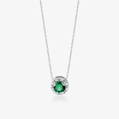 Diamond Emerald Halo Necklace