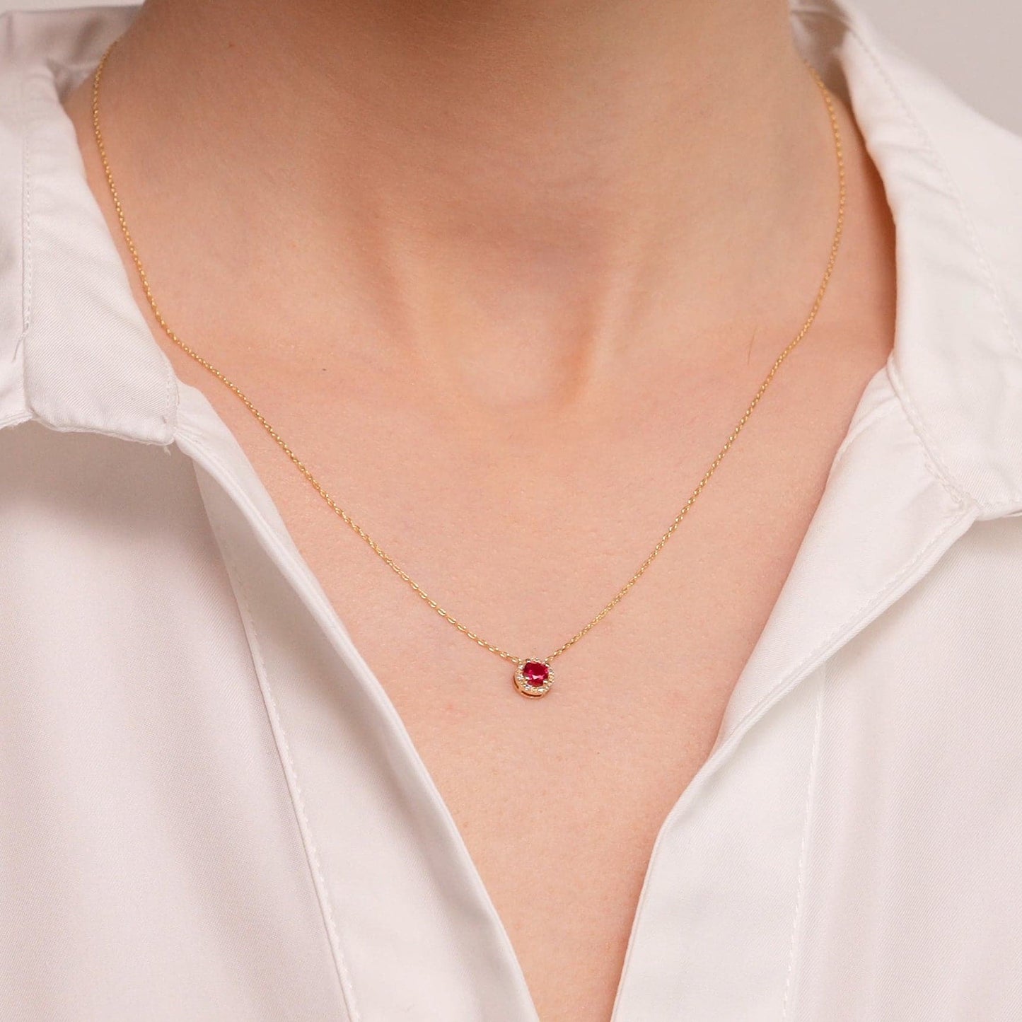 Diamond & Ruby Frame Pendant Necklace
