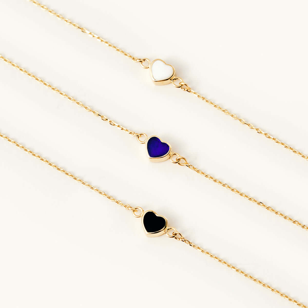 Navy Blue Heart Bracelet in 14K Solid Gold