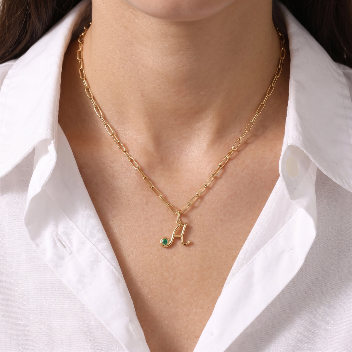 Cursive Initial Pendant with Birthstone