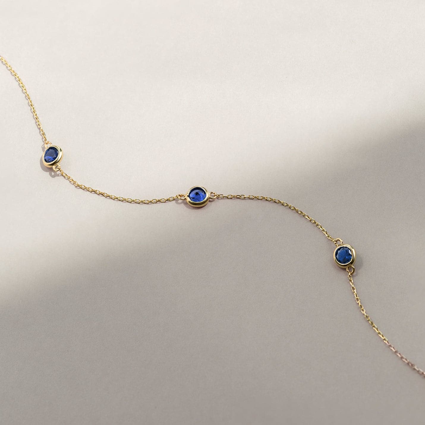 1 CT. T.W. Sapphire Station Bracelet in 14K Solid Gold, Adjustable