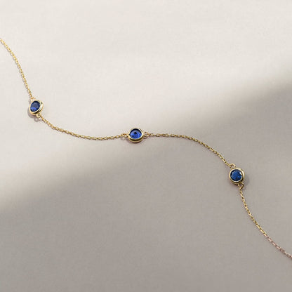 1 CT. T.W. Sapphire Station Bracelet en or 14 carats, réglable