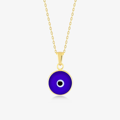 Navy Blue Evil Eye Necklace in 14K Solid Gold