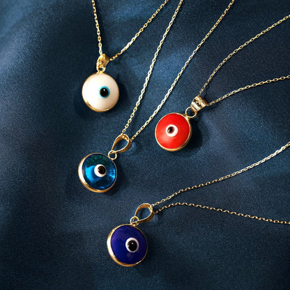 Navy Blue Evil Eye Necklace in 14K Solid Gold