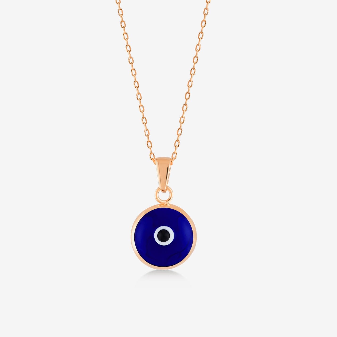 Navy Blue Evil Eye Necklace in 14K Solid Gold