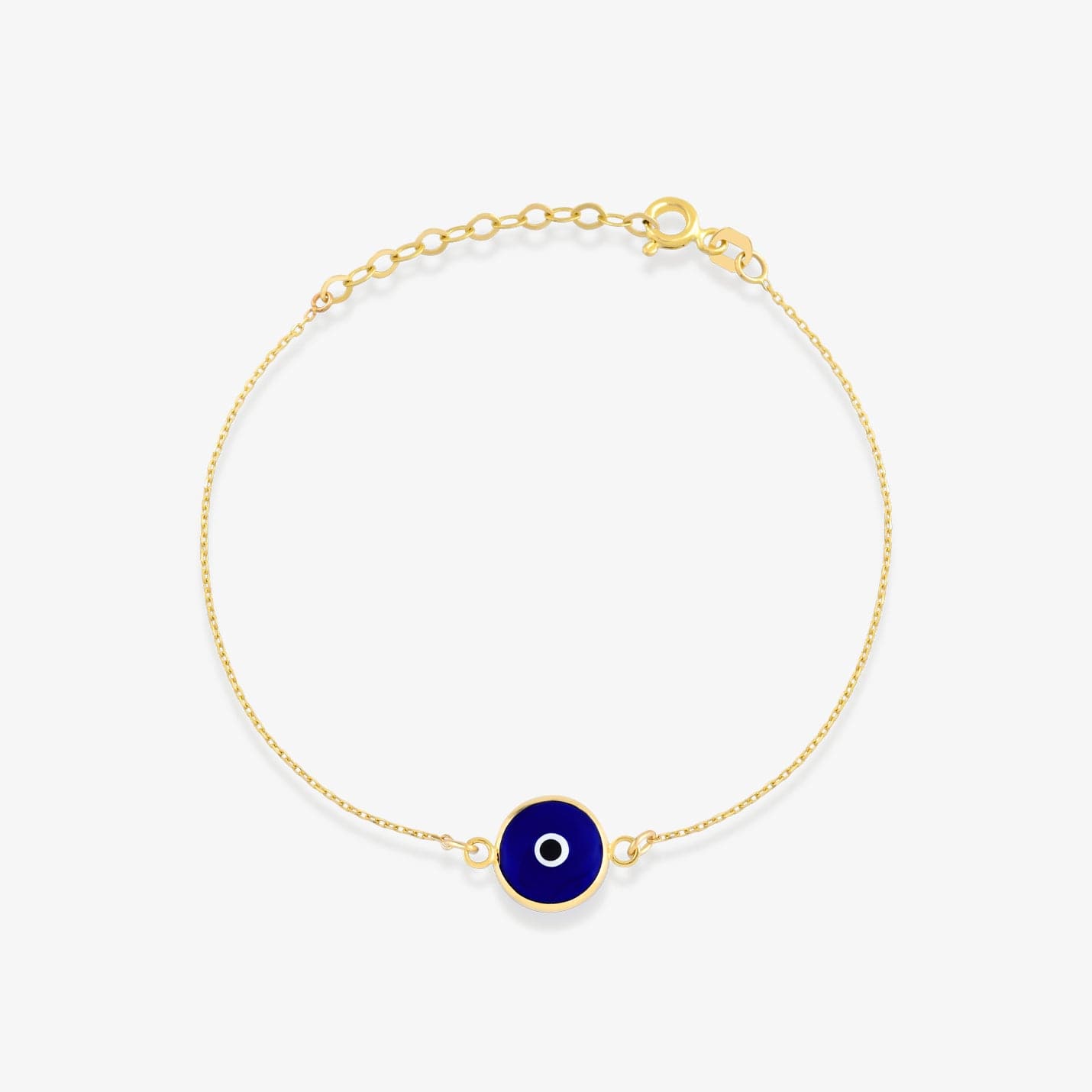 Navy Blue Evil Eye Bracelet in 14K Solid Gold, Adjustable