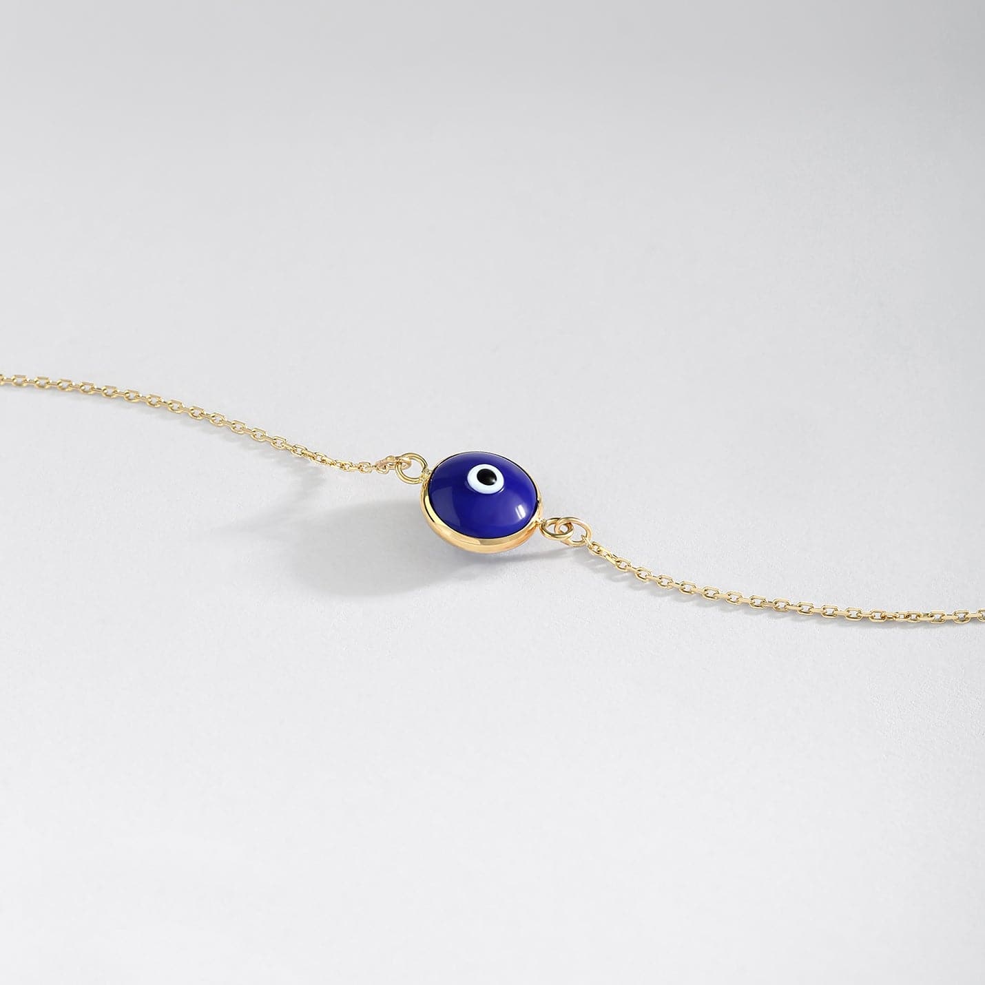 Navy Blue Evil Eye Bracelet in 14K Solid Gold, Adjustable