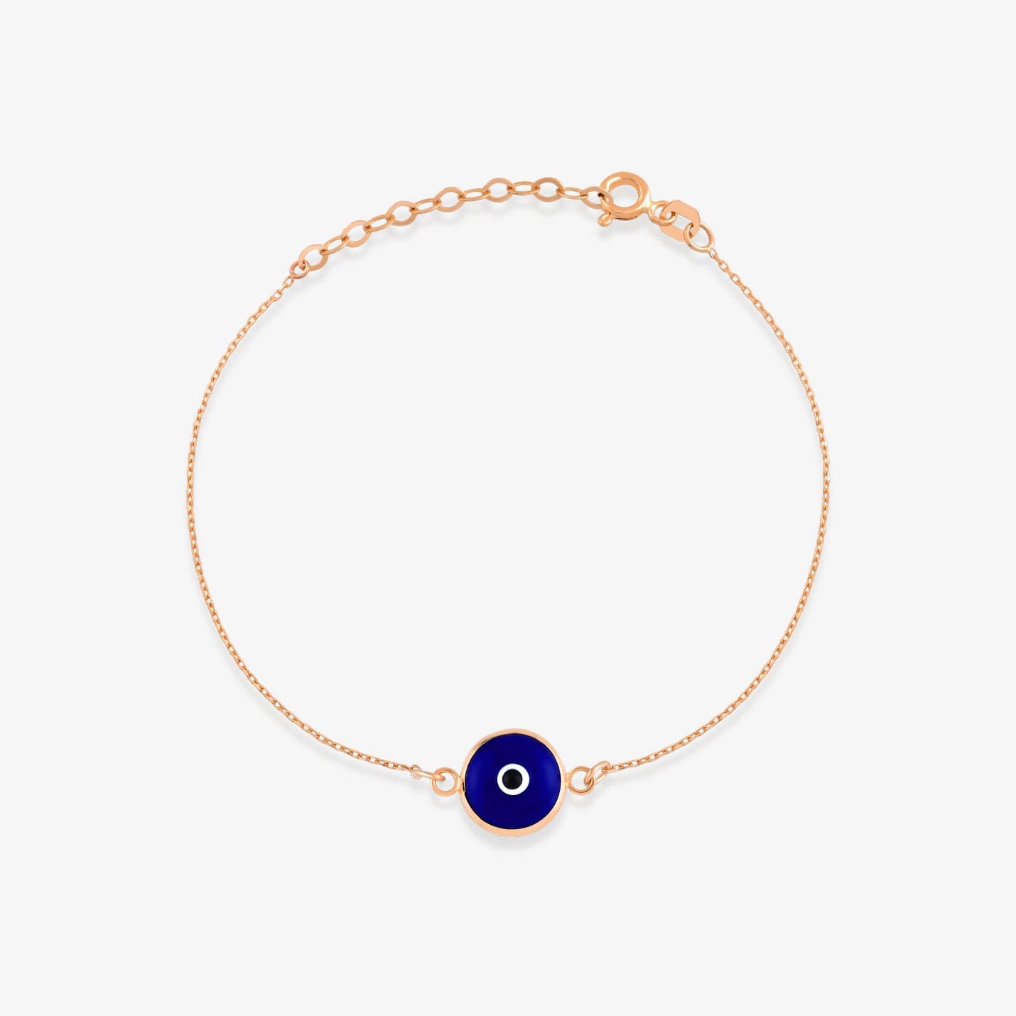 Navy Blue Evil Eye Bracelet in 14K Solid Gold, Adjustable